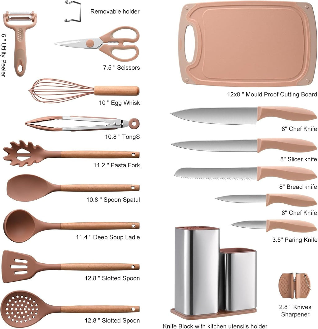 Utensil Sets,18-Piece Silicone Cooking Utensils and Kitchen Accessories with Holder,Mousse