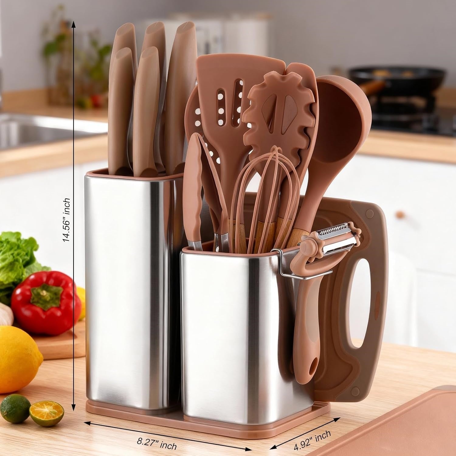 Utensil Sets,18-Piece Silicone Cooking Utensils and Kitchen Accessories with Holder,Mousse