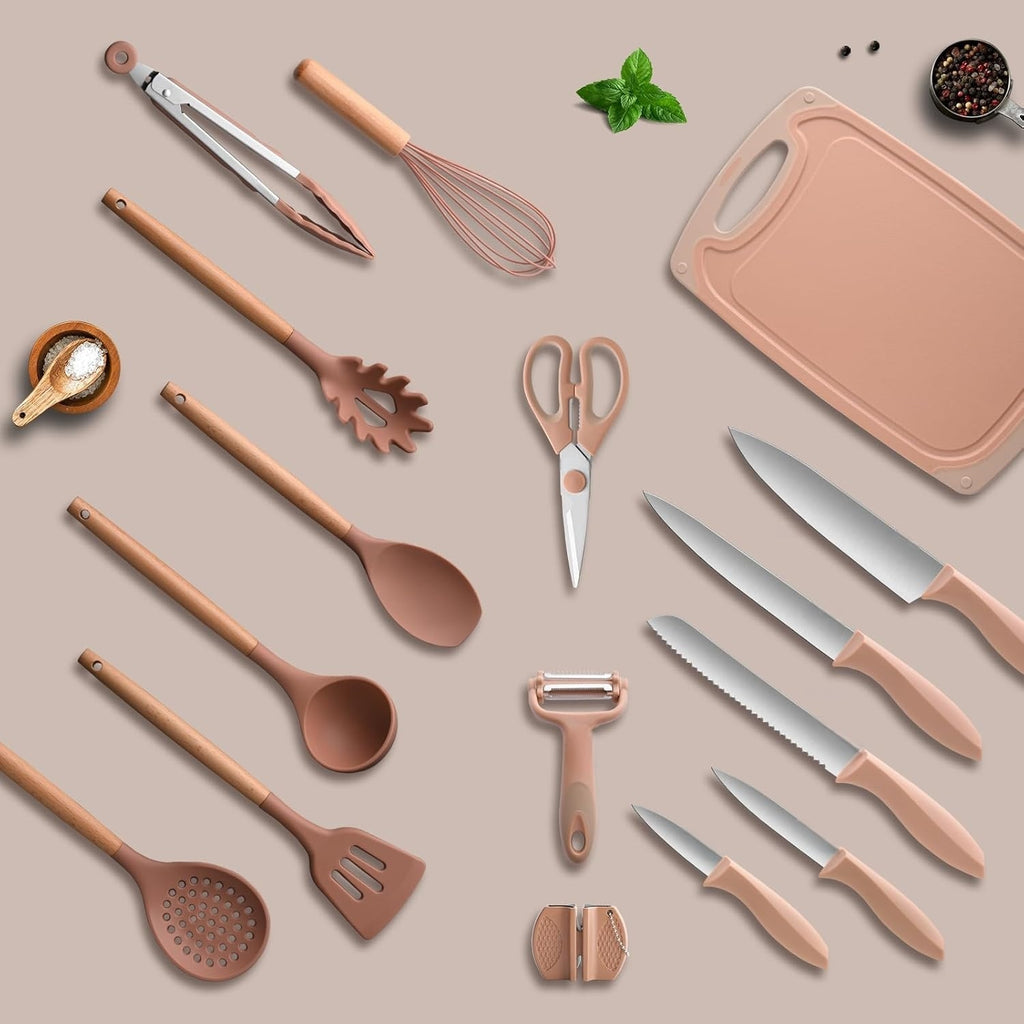 Utensil Sets,18-Piece Silicone Cooking Utensils and Kitchen Accessories with Holder,Mousse