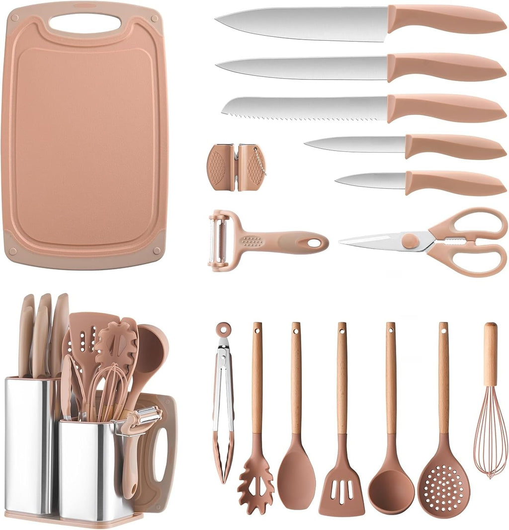 Utensil Sets,18-Piece Silicone Cooking Utensils and Kitchen Accessories with Holder,Mousse