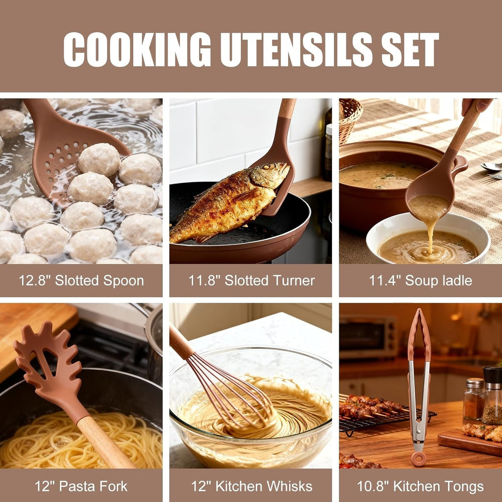 Utensil Sets,18-Piece Silicone Cooking Utensils and Kitchen Accessories with Holder,Mousse
