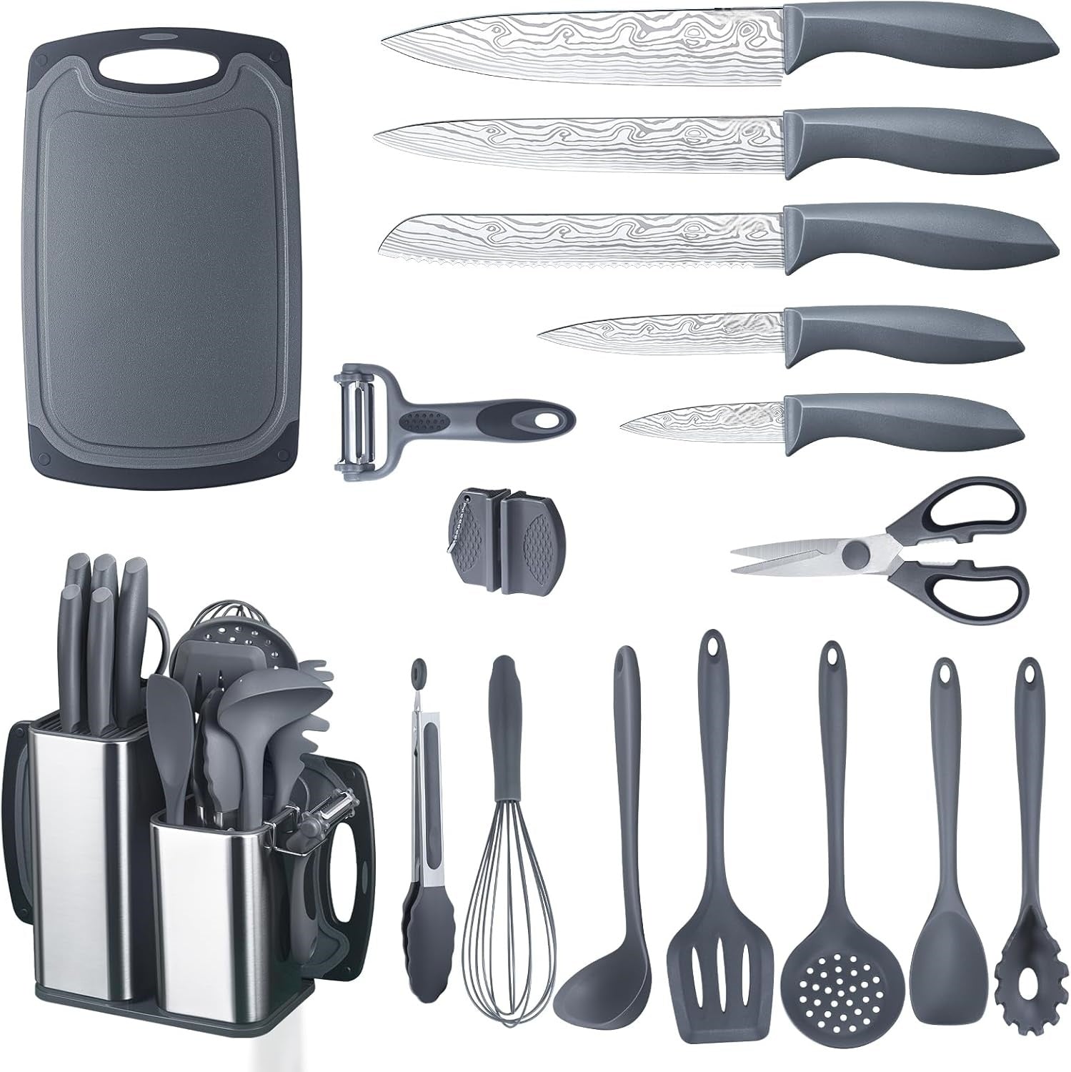 Utensil Sets,18-Piece Silicone Cooking Utensils and Kitchen Accessories with Holder,Mousse