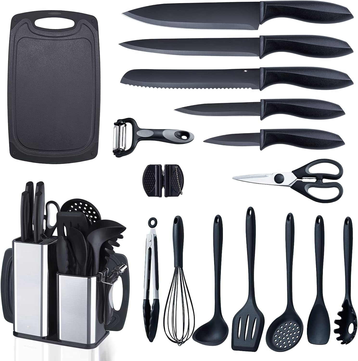 Utensil Sets,18-Piece Silicone Cooking Utensils and Kitchen Accessories with Holder,Mousse